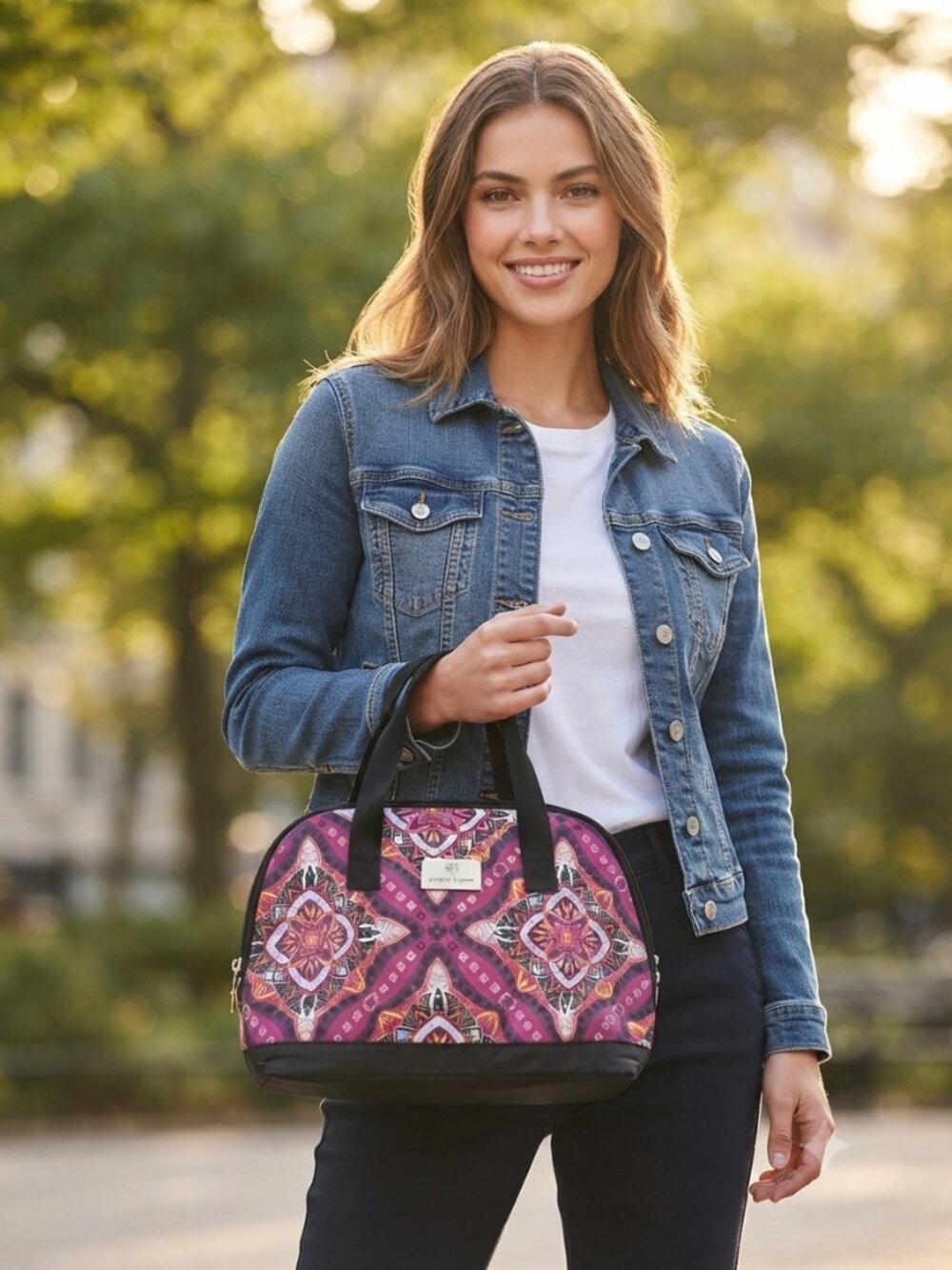 Nanette Lepore Purple Mandala Multi-Color Insulated Small Tote Size 11x8 Inches